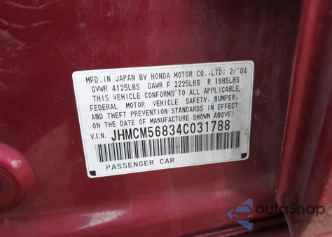 2004 Honda Accord 2.4 Ex z USA, uszkodzony, nr VIN JHMCM56834C031788